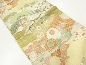アンティーク　几帳に草花模様織り出し丸帯(材料)